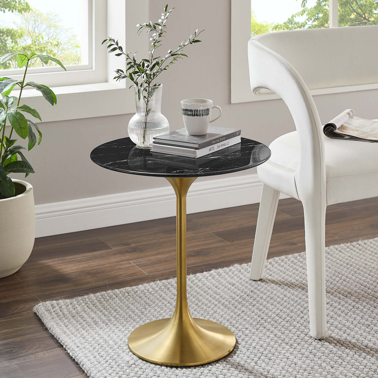 Ensemble Round Faux Marble Side Table, Gold & Black