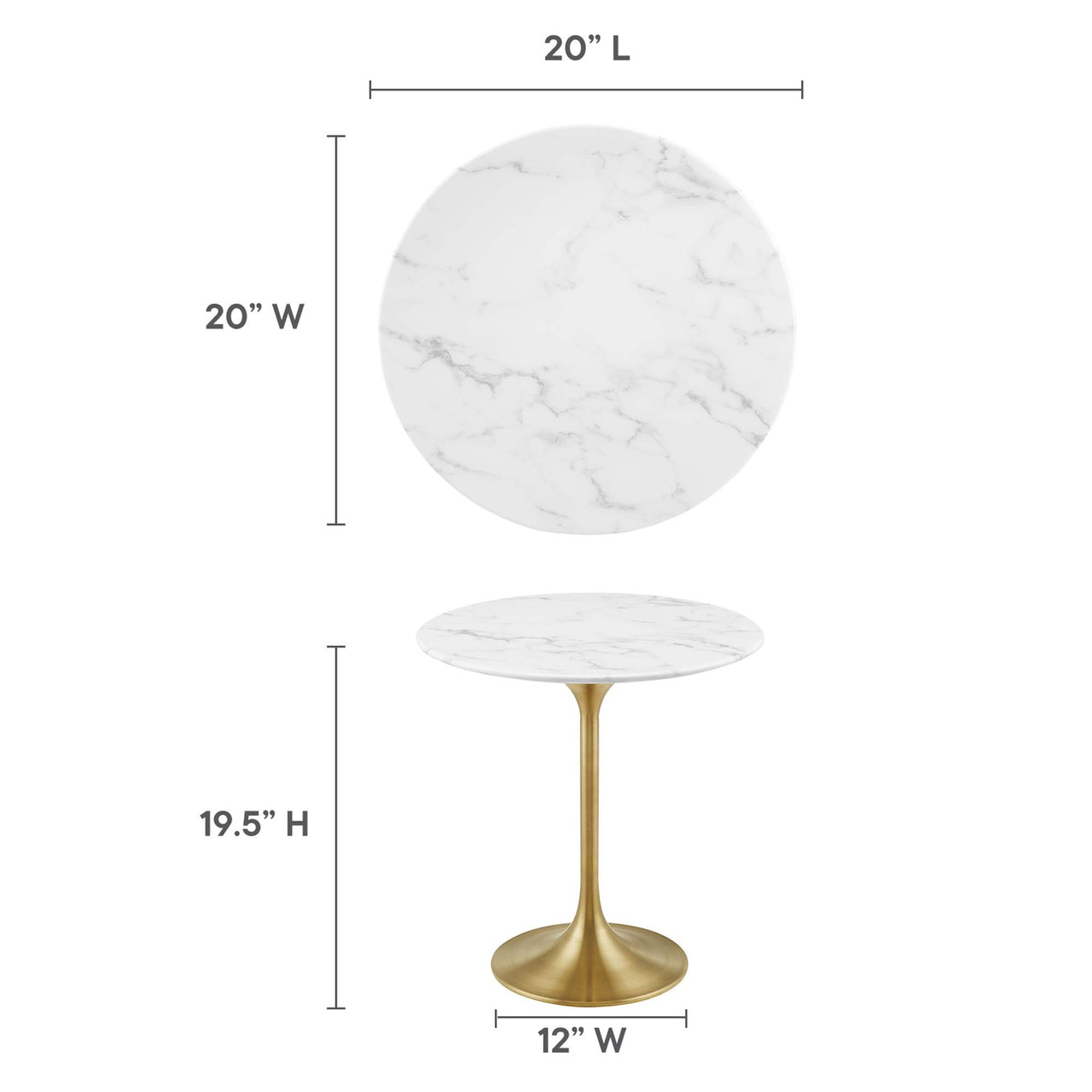 Ensemble Round Faux Marble Side Table, Gold & White