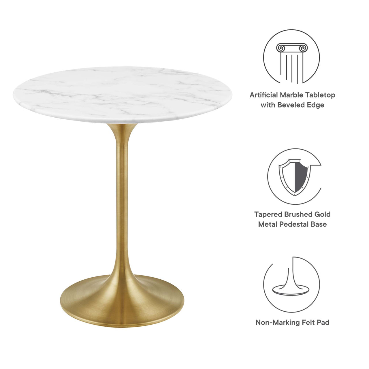 Ensemble Round Faux Marble Side Table, Gold & White