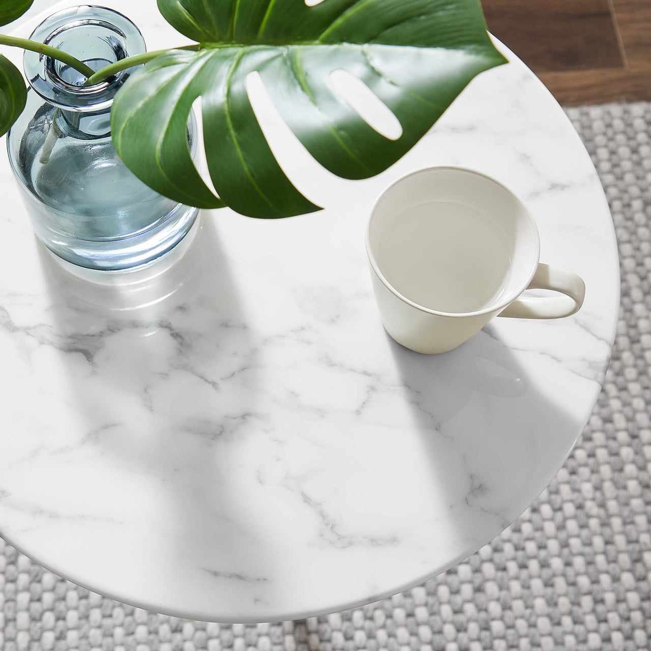 Ensemble Round Faux Marble Side Table, Gold & White
