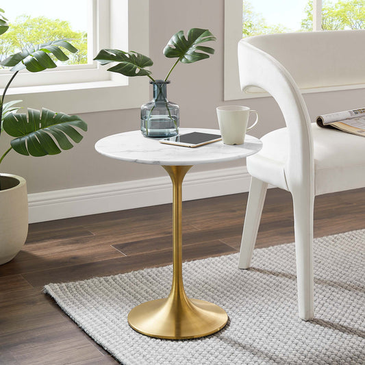 Ensemble Round Faux Marble Side Table, Gold & White