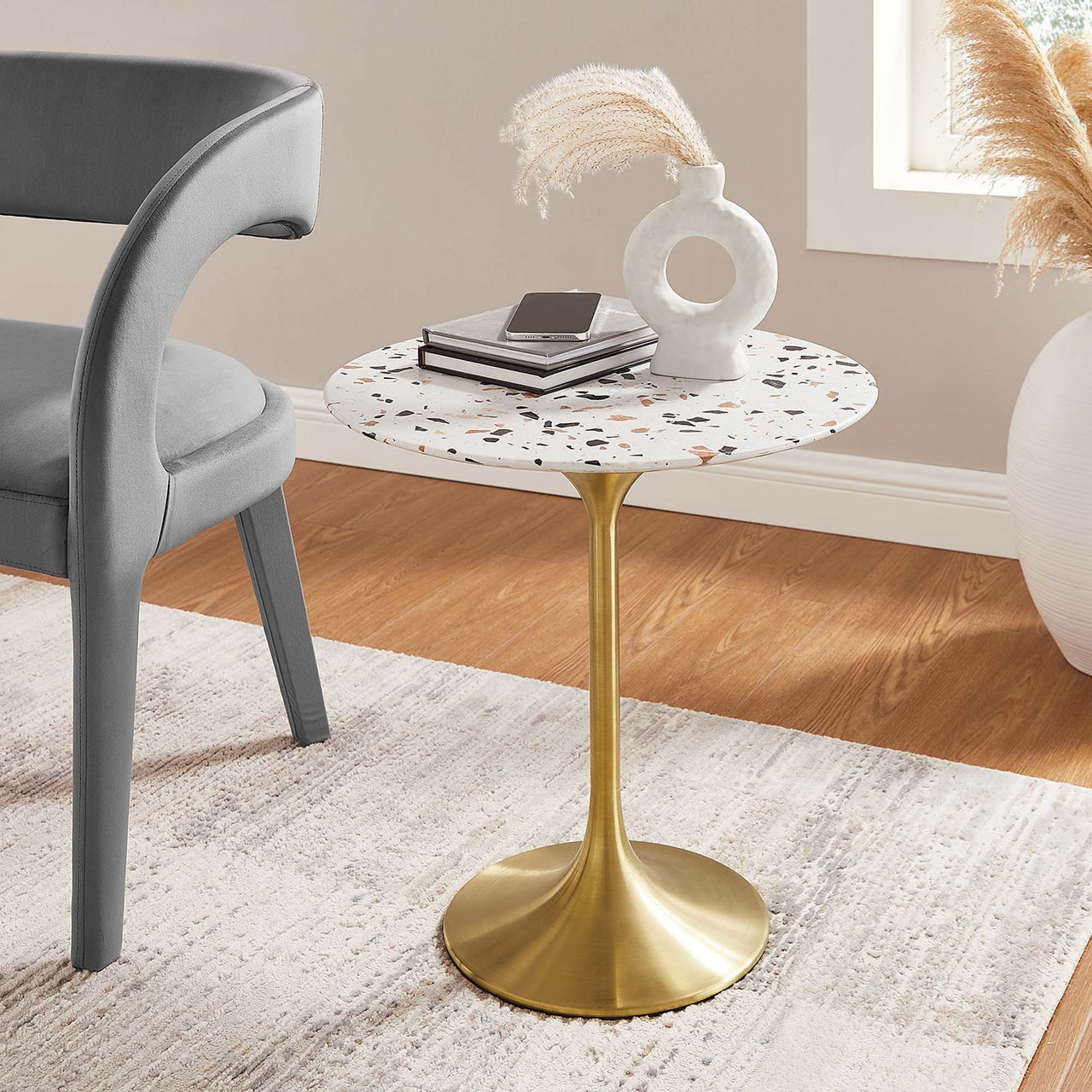 Ensemble Round Terrazzo Side Table, Gold & Terrazzo