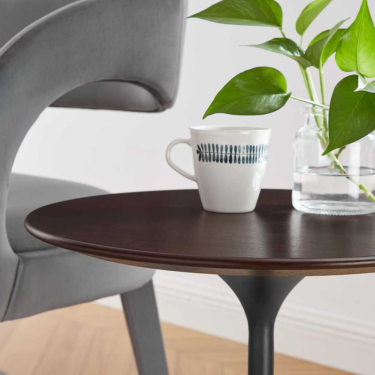 Ensemble Round Side Table, Black & Cherry Walnut