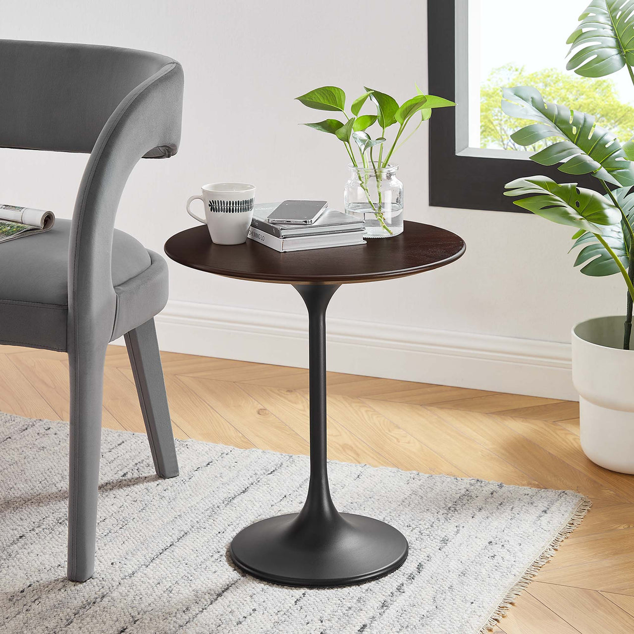 Ensemble Round Side Table, Black & Cherry Walnut