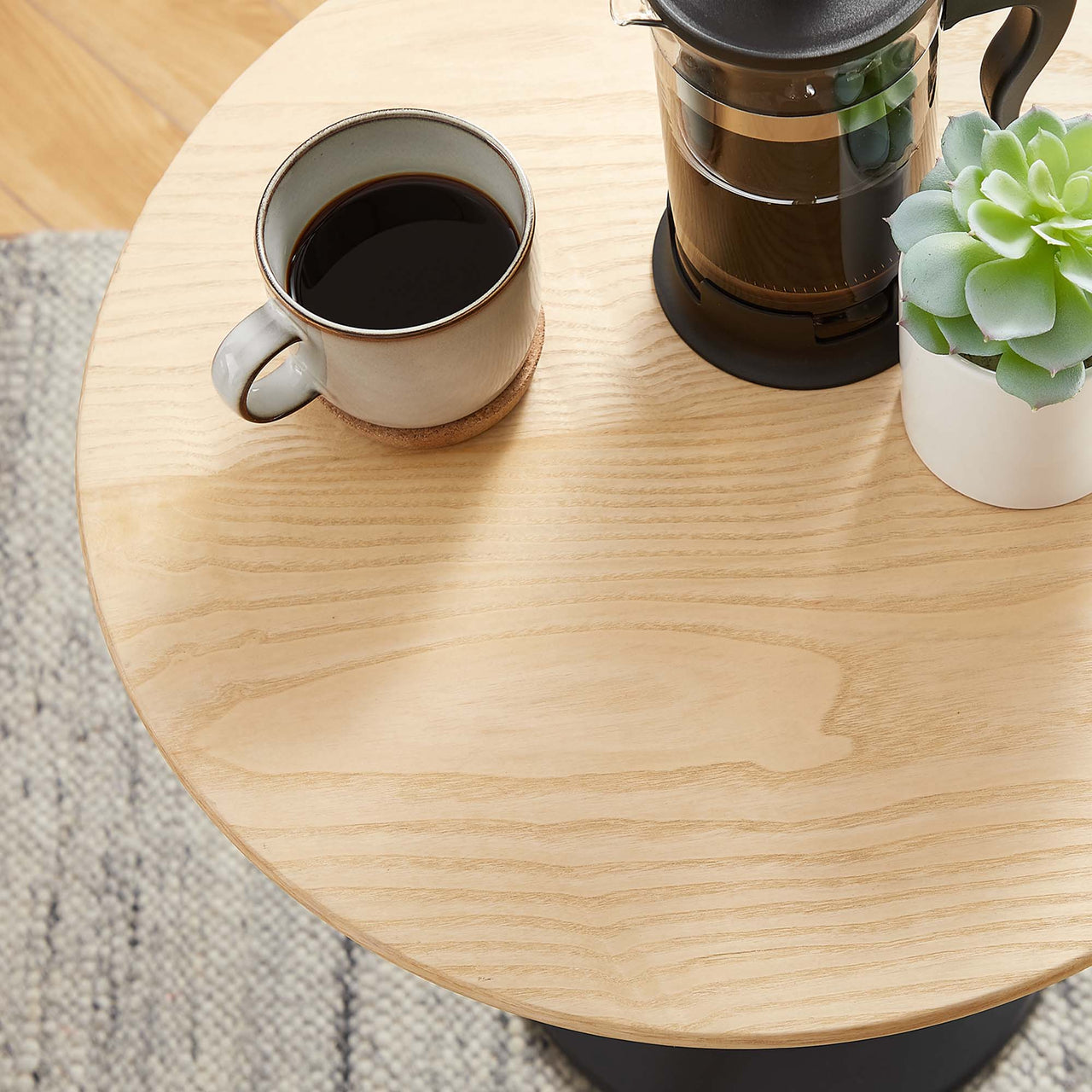 Ensemble Round Side Table, Black & Natural Wood