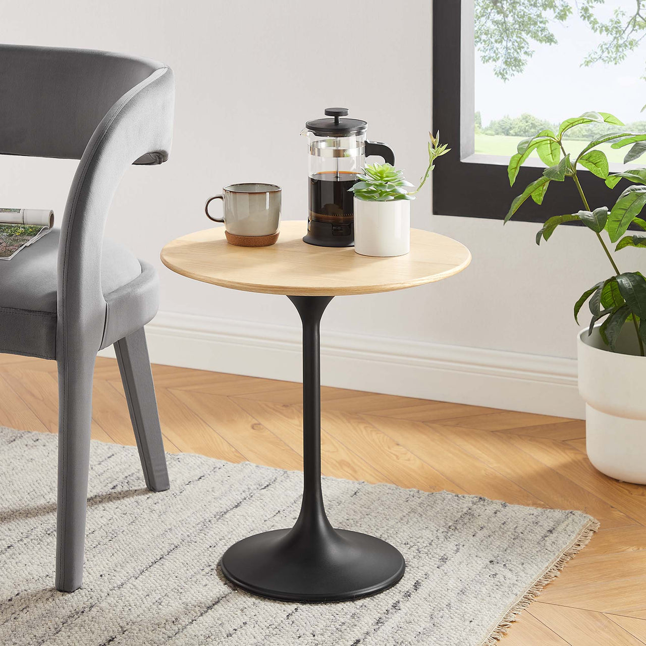 Ensemble Round Side Table, Black & Natural Wood