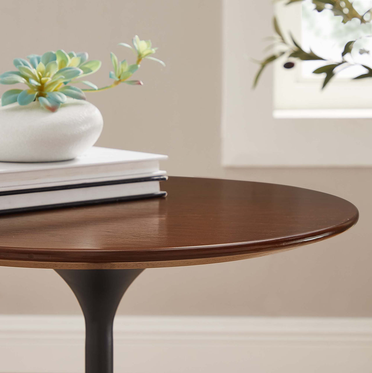 Ensemble Round Side Table, Black & Walnut