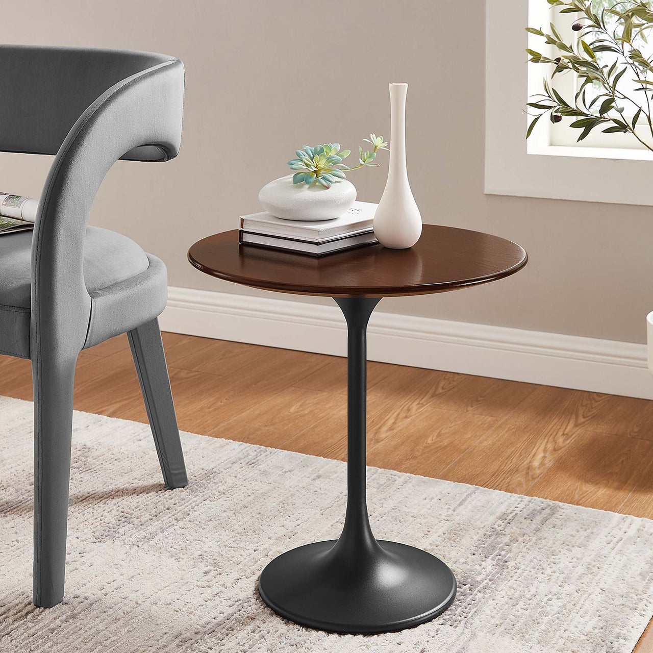 Ensemble Round Side Table, Black & Walnut