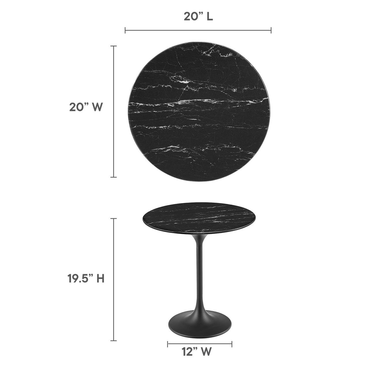 Ensemble Round Faux Marble Side Table, Black