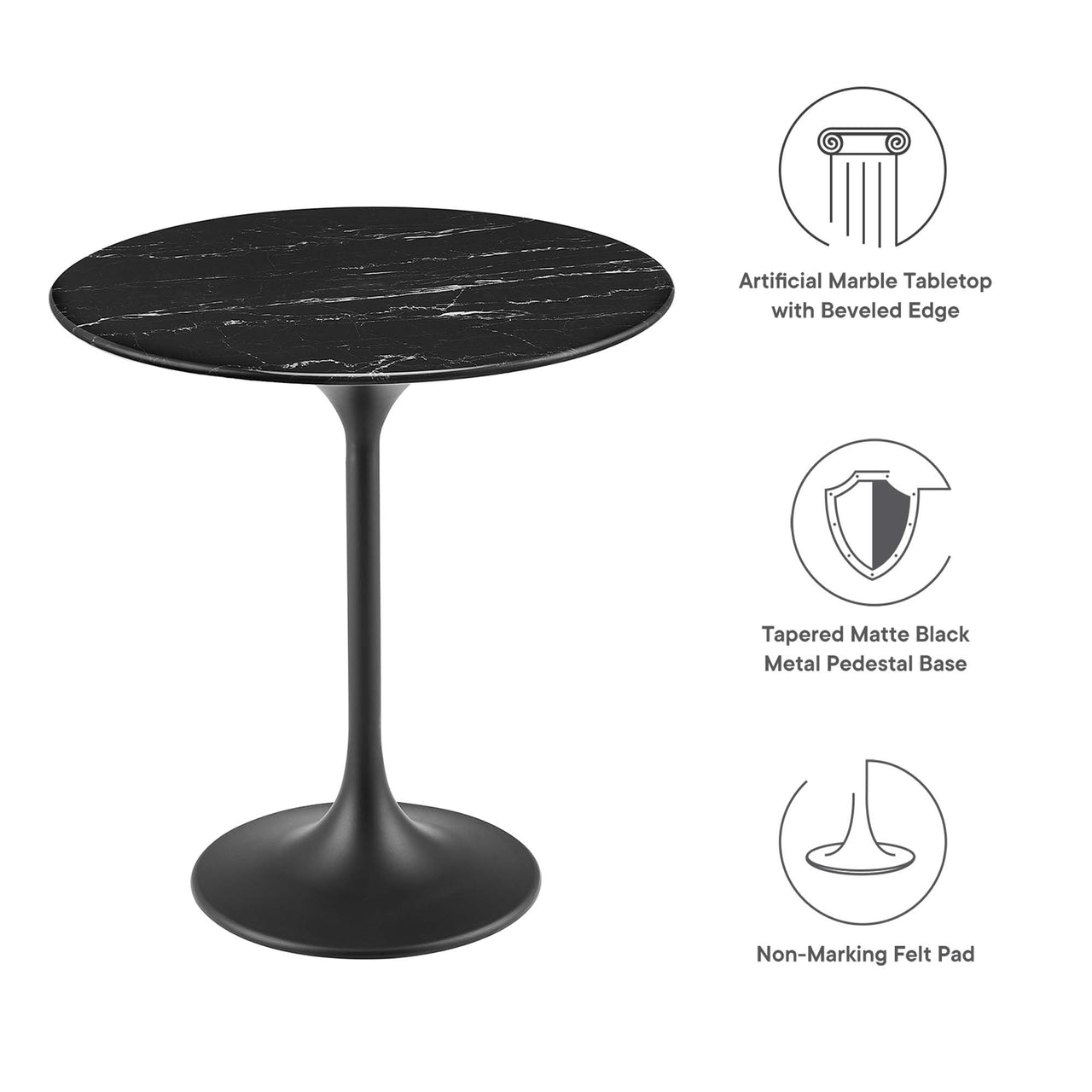 Ensemble Round Faux Marble Side Table, Black