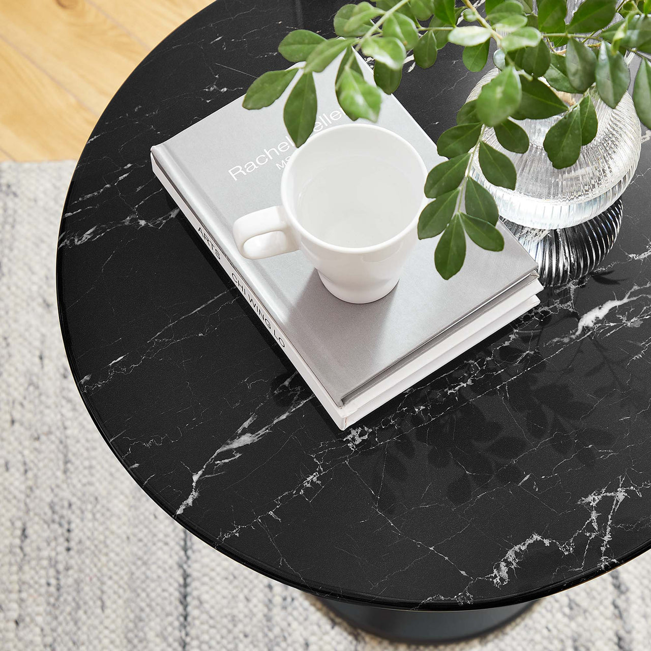 Ensemble Round Faux Marble Side Table, Black
