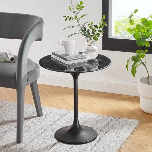 Ensemble Round Faux Marble Side Table, Black