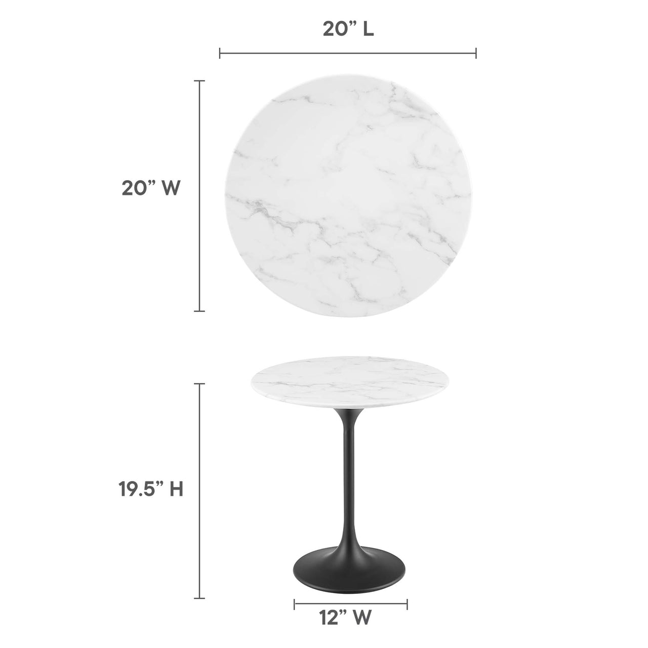 Ensemble Round Faux Marble Side Table, Black & White