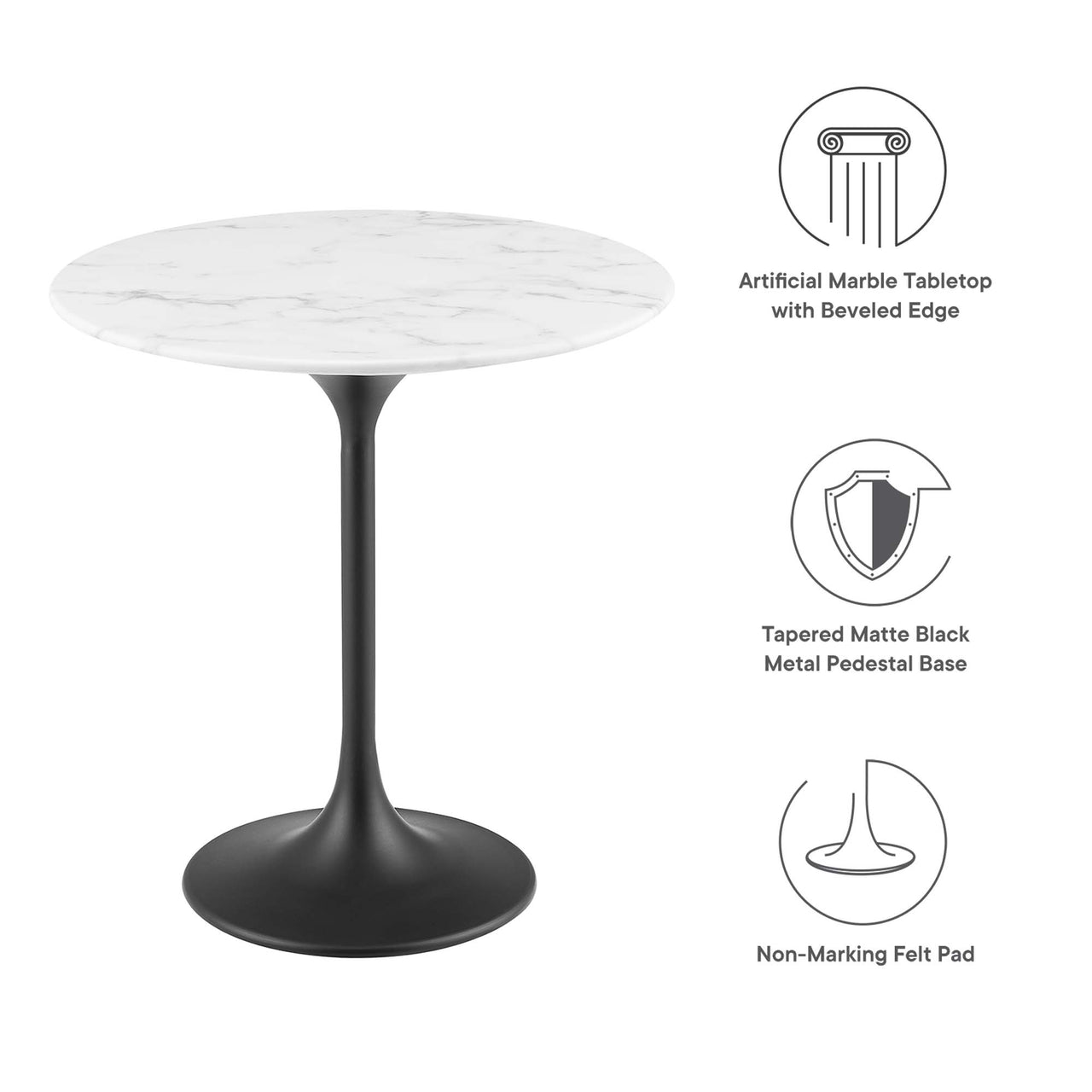 Ensemble Round Faux Marble Side Table, Black & White