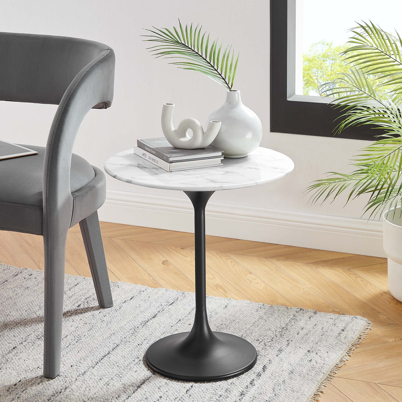 Ensemble Round Faux Marble Side Table, Black & White