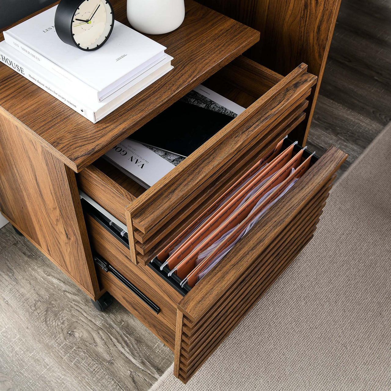 Ventra Wood File Cabinet, Walnut
