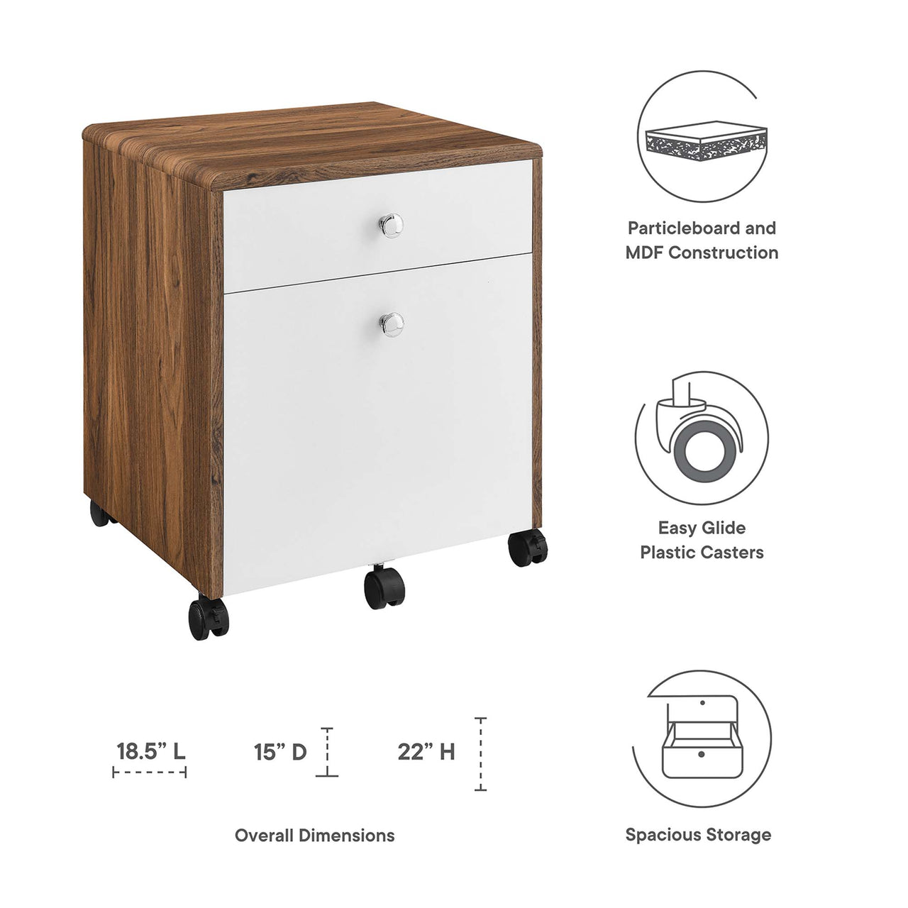 Erisen File Cabinet, Walnut & White
