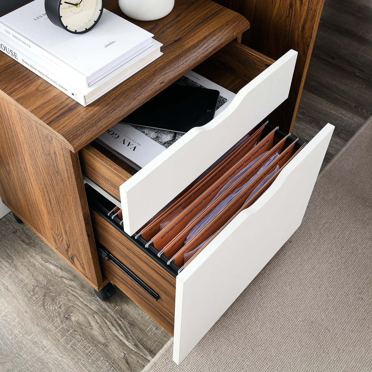 Lunel File Cabinet, Walnut & White