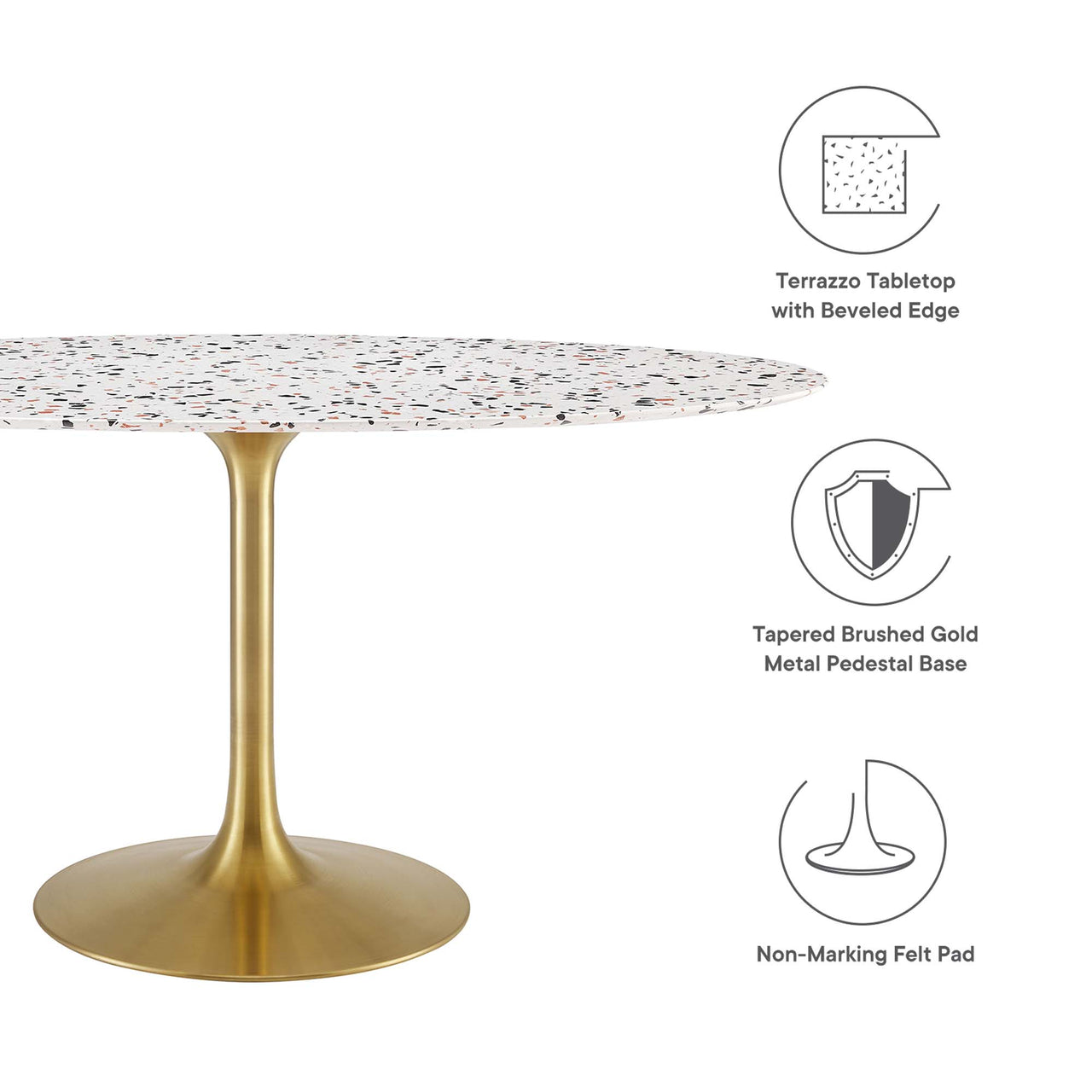 Ensemble Oval Terrazzo Dining Table, Large, Gold & White