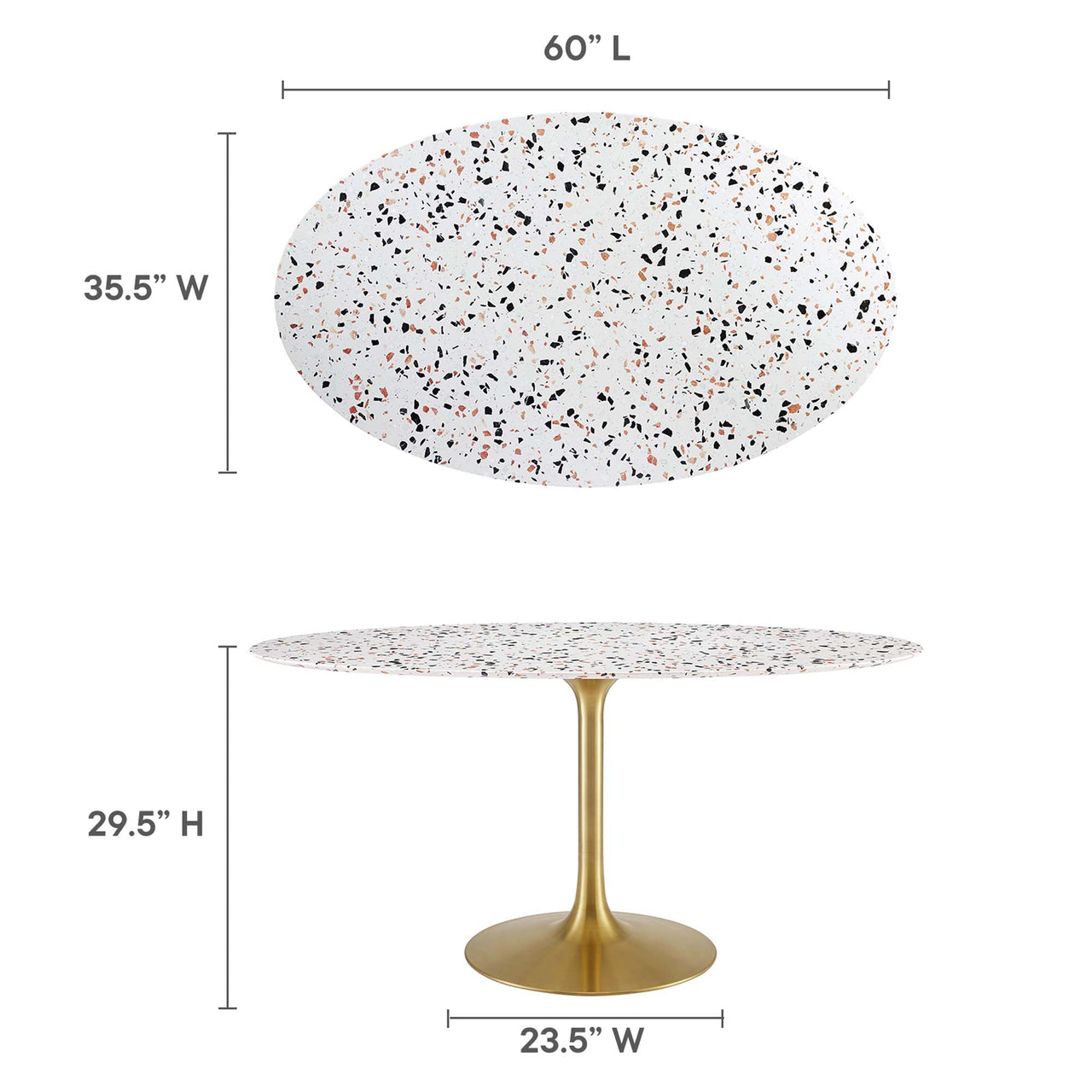 Ensemble Oval Terrazzo Dining Table, Large, Gold & White