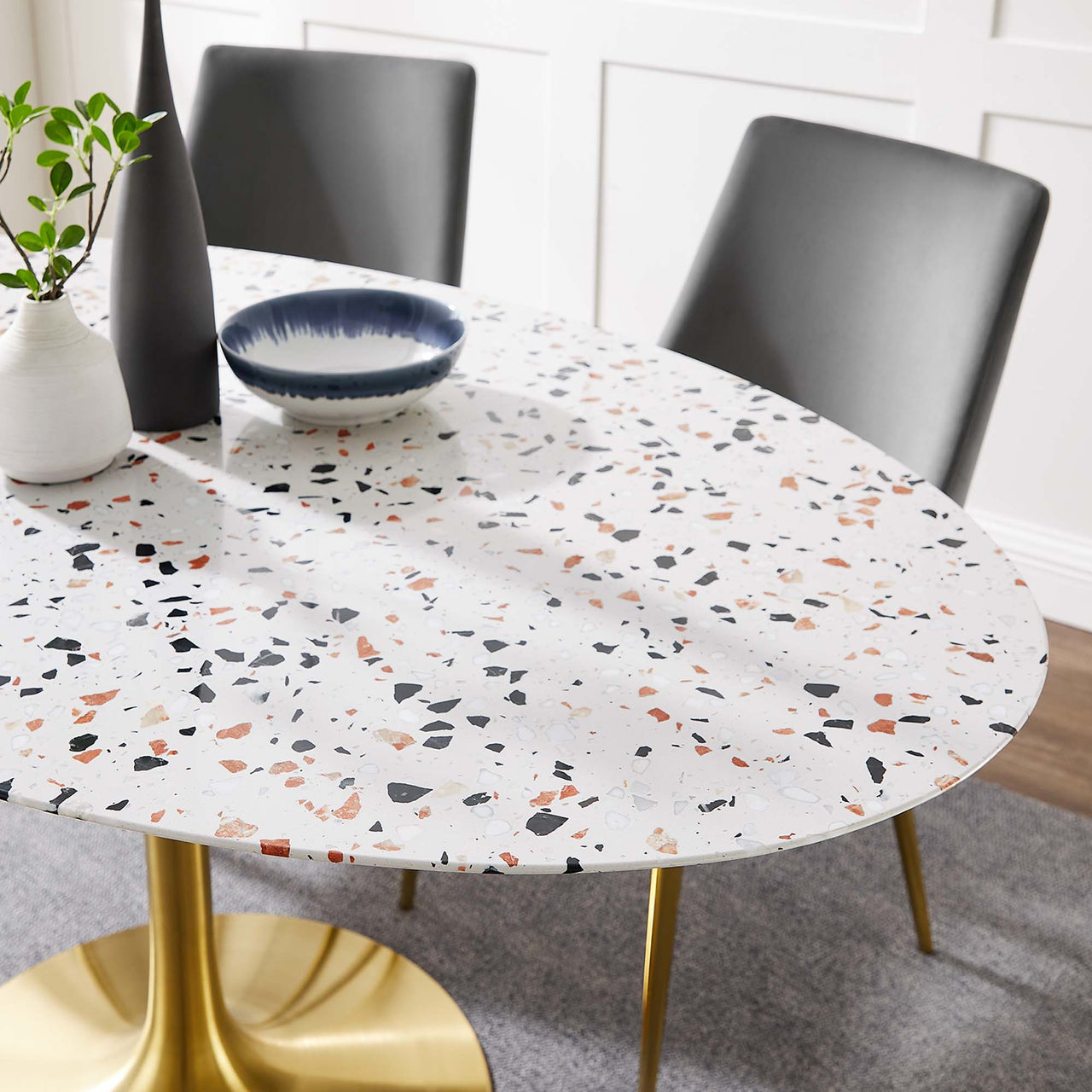 Ensemble Oval Terrazzo Dining Table, Large, Gold & White