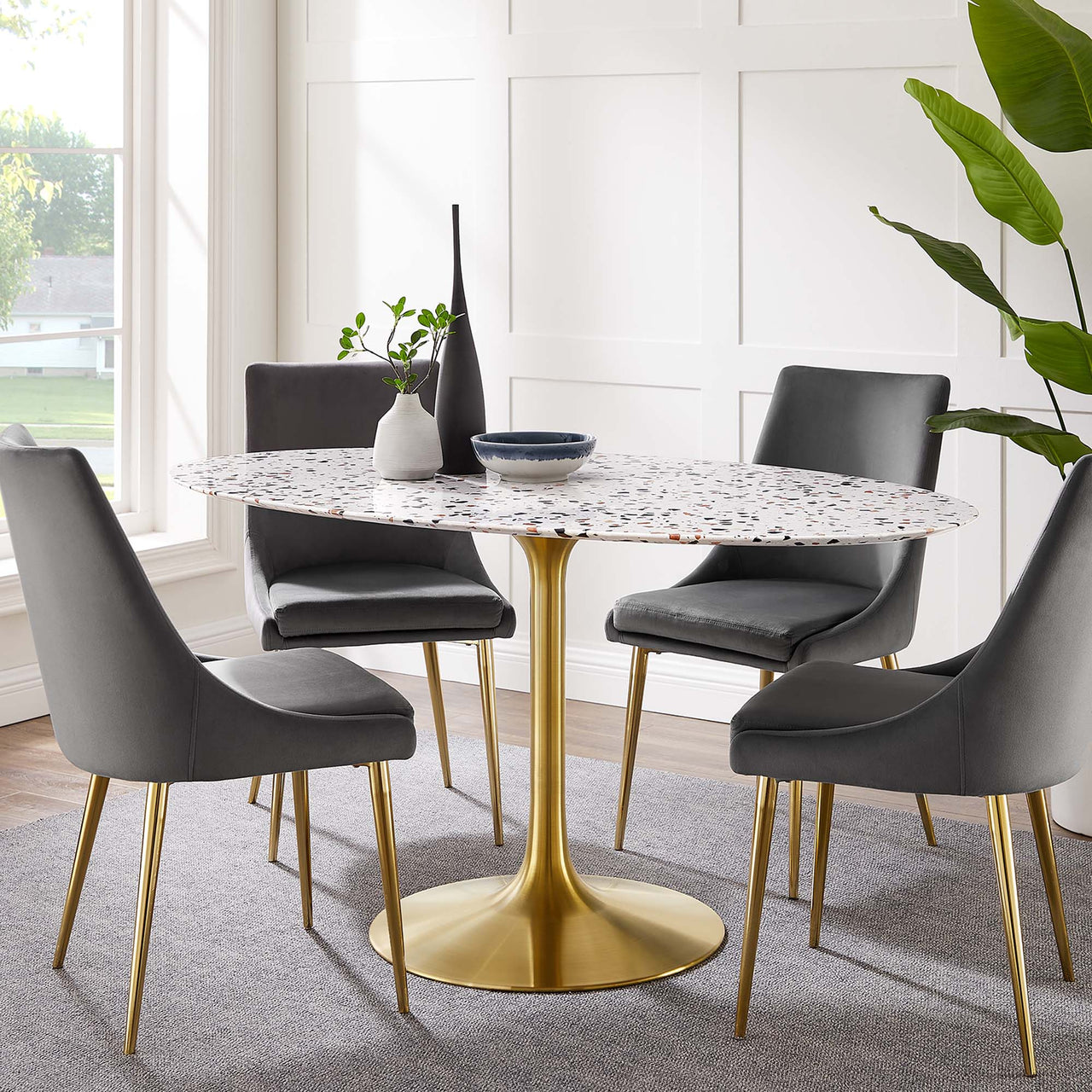 Ensemble Oval Terrazzo Dining Table, Large, Gold & White