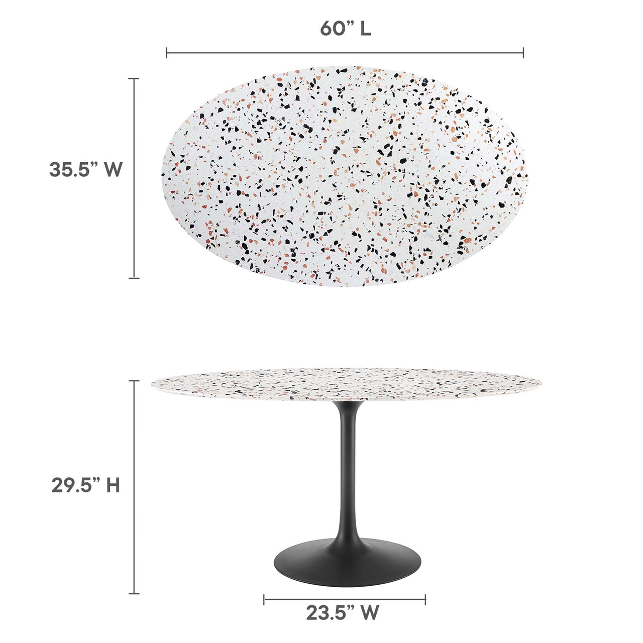 Ensemble Oval Terrazzo Dining Table, Large, Black & White