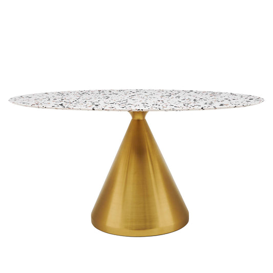 Solari Pedestal Oval Terrazzo Dining Table, Large, Gold & White