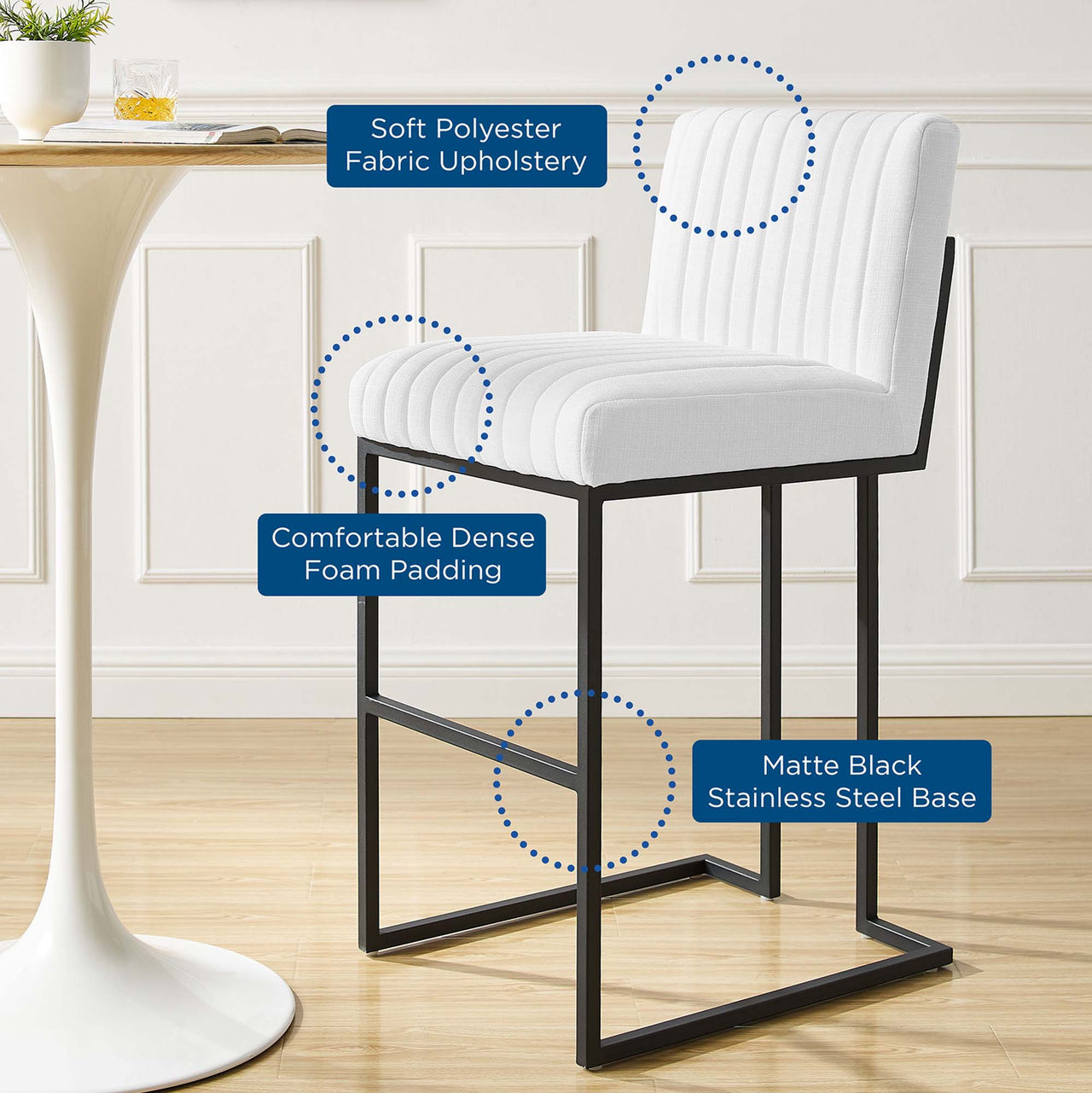 Mira Fabric Bar Stools, White