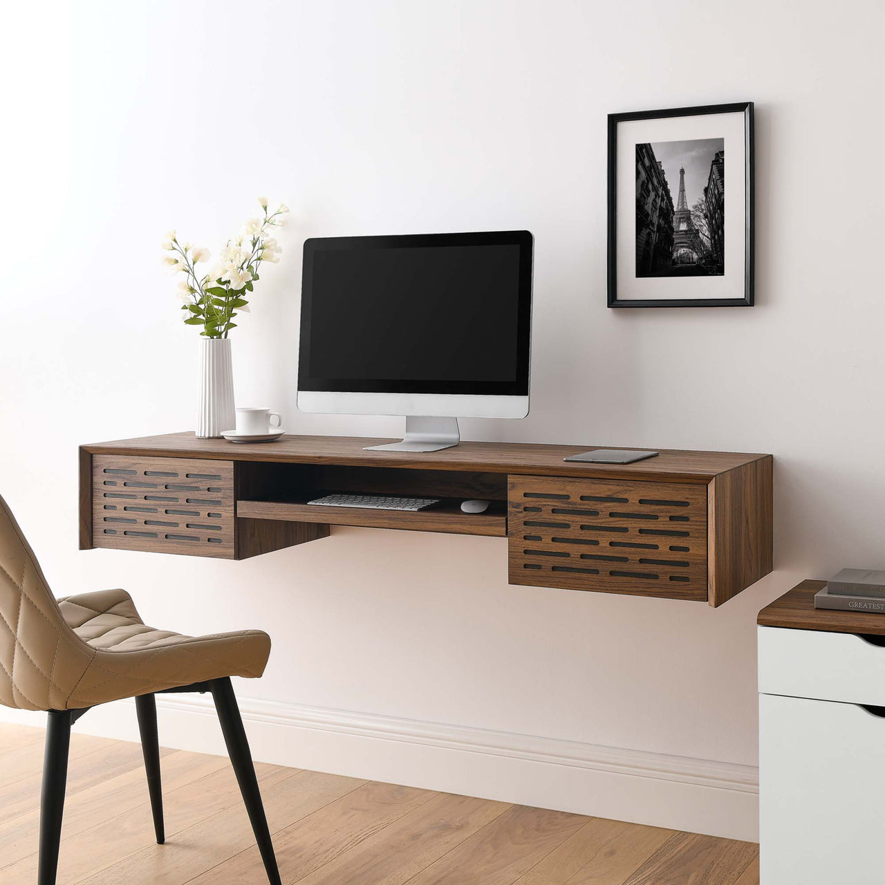 Veylith Floating Desk, Walnut