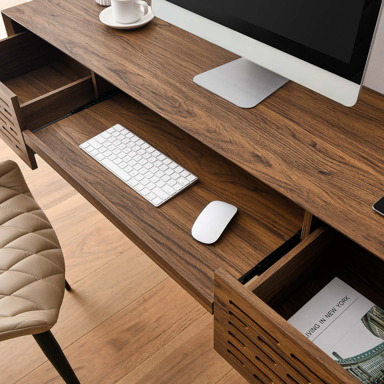 Veylith Floating Desk, Walnut