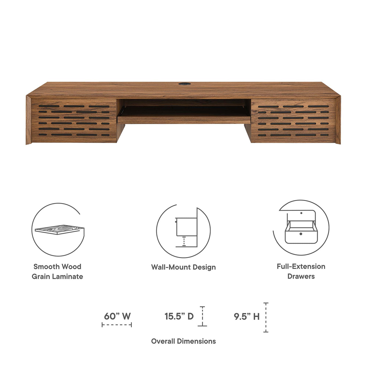 Veylith Floating Desk, Walnut