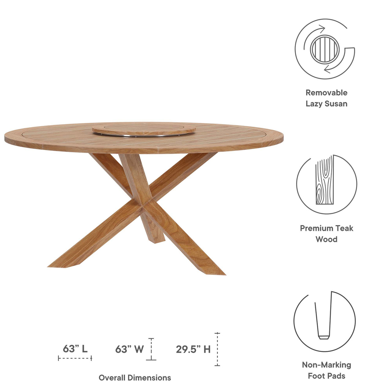 Veyra Alfresco Teak Dining Table, Natural Wood