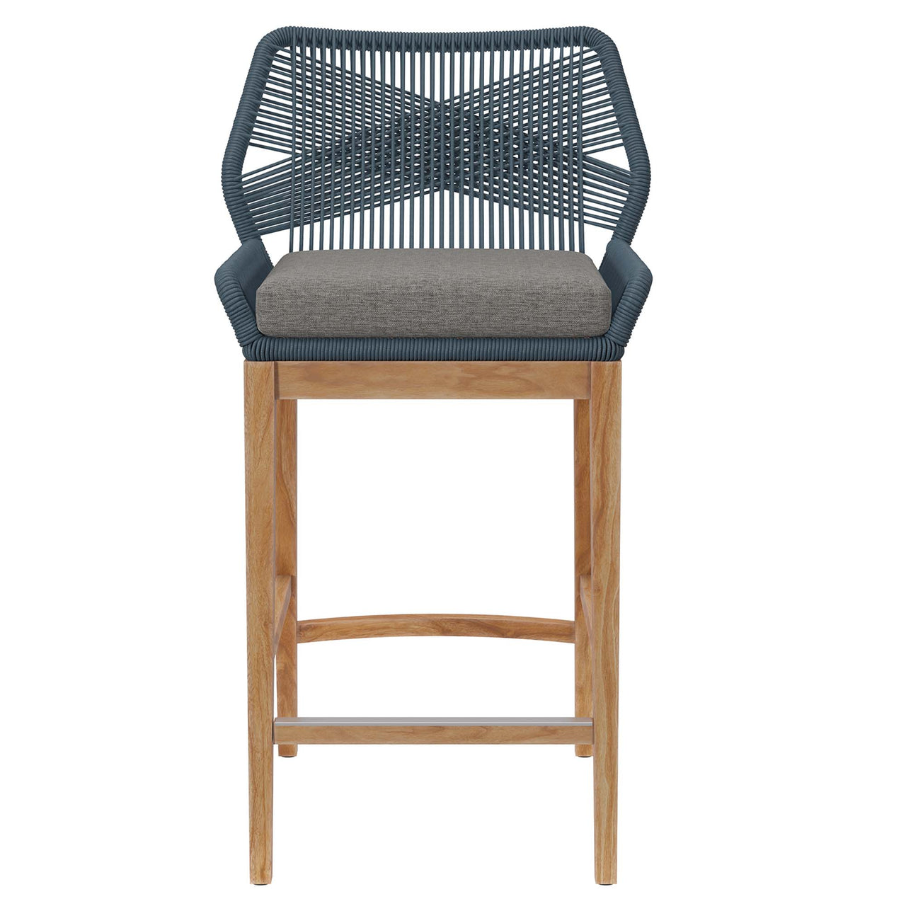 Veyra Alfresco Teak Bar Stool, Blue & Natural Wood