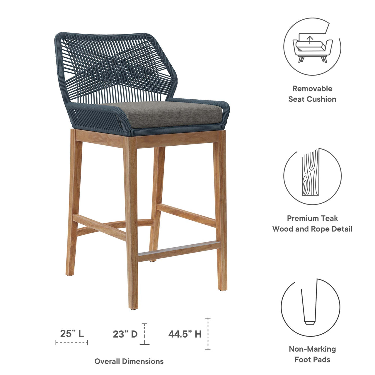 Veyra Alfresco Teak Bar Stool, Blue & Natural Wood