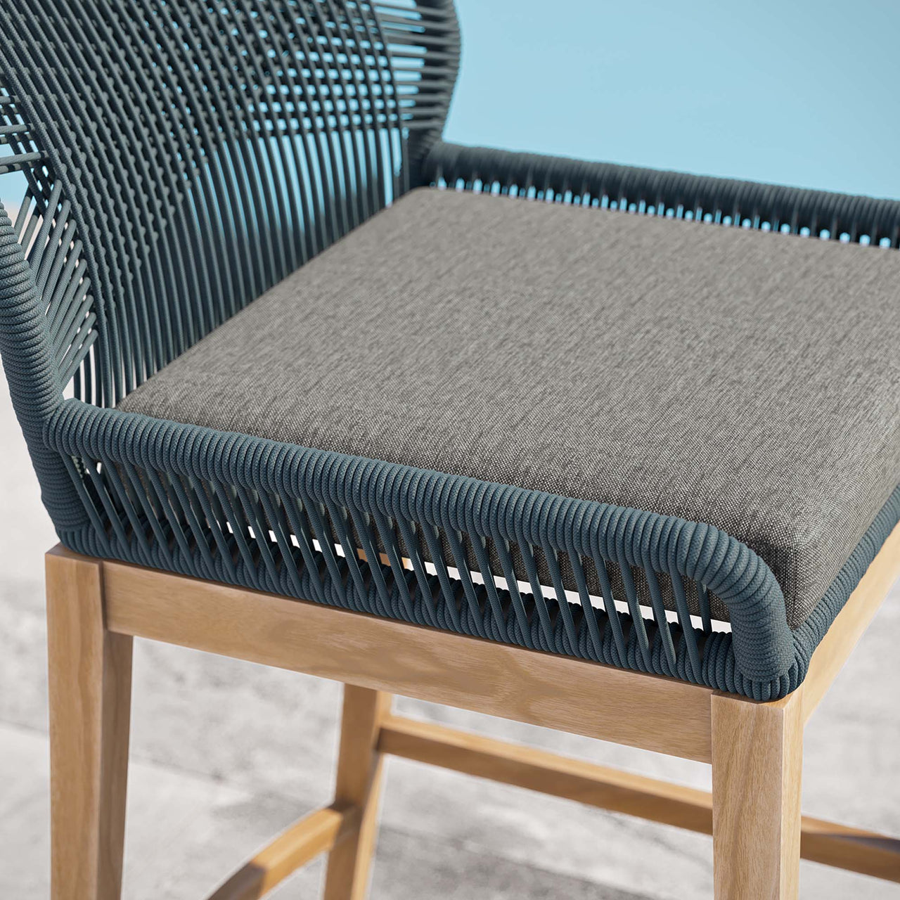 Veyra Alfresco Teak Bar Stool, Blue & Natural Wood