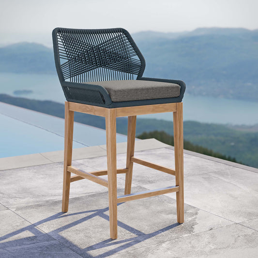 Veyra Alfresco Teak Bar Stool, Blue & Natural Wood