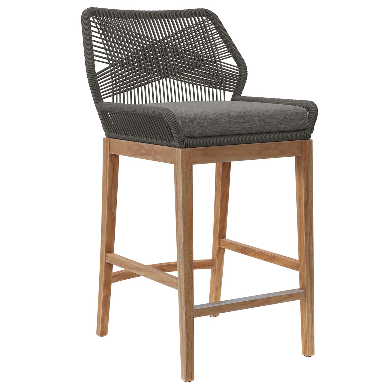 Veyra Alfresco Teak Bar Stool, Gray & Natural Wood