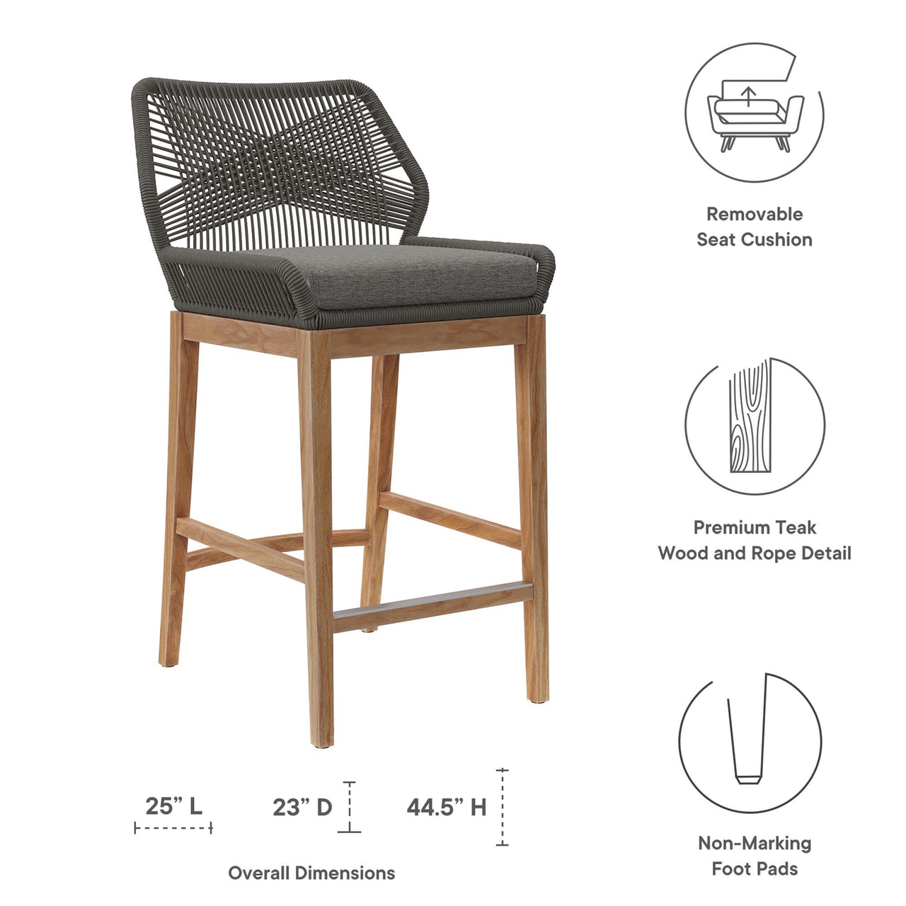 Veyra Alfresco Teak Bar Stool, Gray & Natural Wood