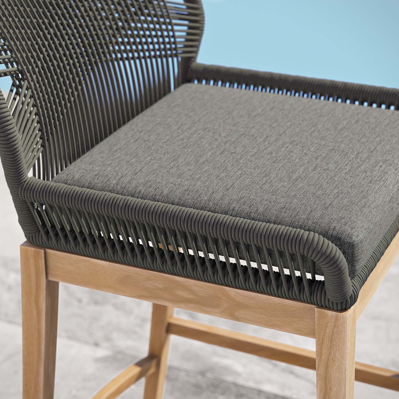 Veyra Alfresco Teak Bar Stool, Gray & Natural Wood