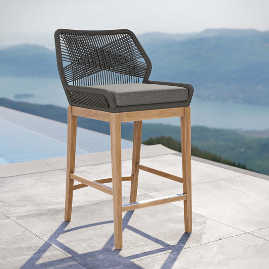 Veyra Alfresco Teak Bar Stool, Gray & Natural Wood