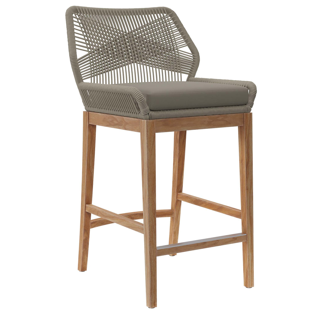 Veyra Alfresco Teak Bar Stool, Light Gray & Natural Wood