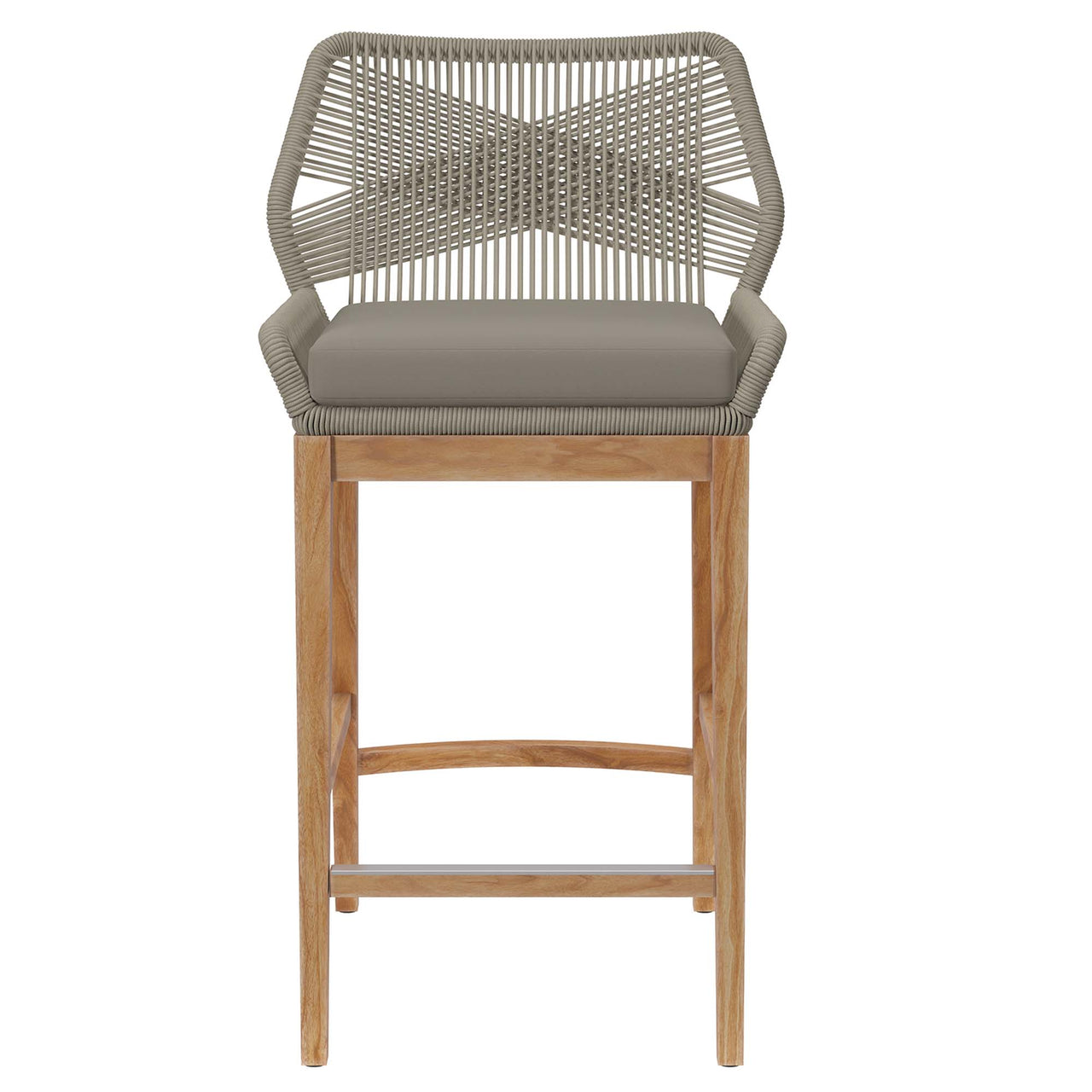 Veyra Alfresco Teak Bar Stool, Light Gray & Natural Wood