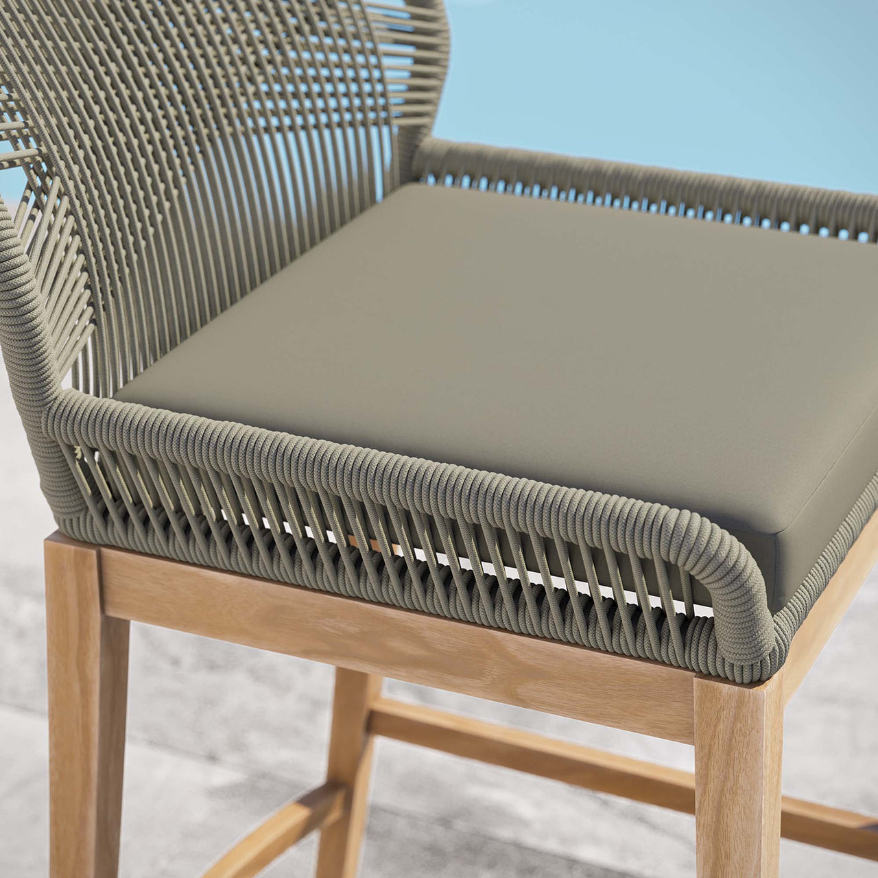 Veyra Alfresco Teak Bar Stool, Light Gray & Natural Wood