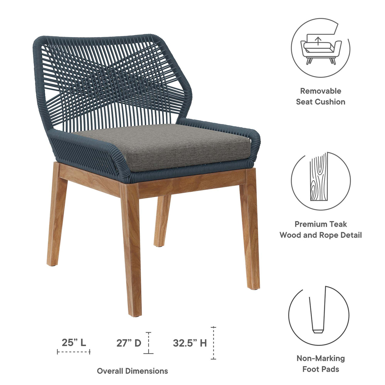 Veyra Alfresco Teak Dining Chair, Blue & Natural Wood