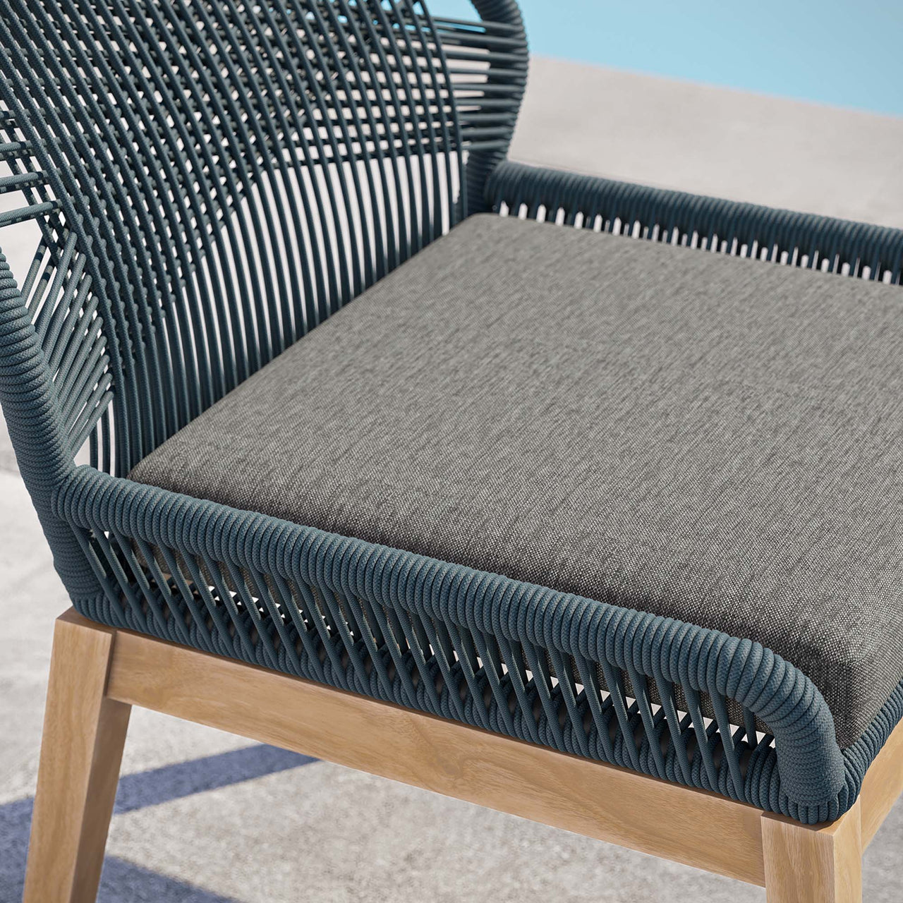 Veyra Alfresco Teak Dining Chair, Blue & Natural Wood