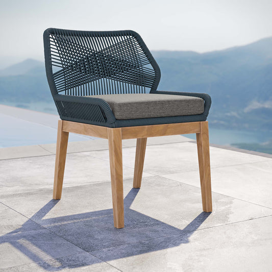 Veyra Alfresco Teak Dining Chair, Blue & Natural Wood