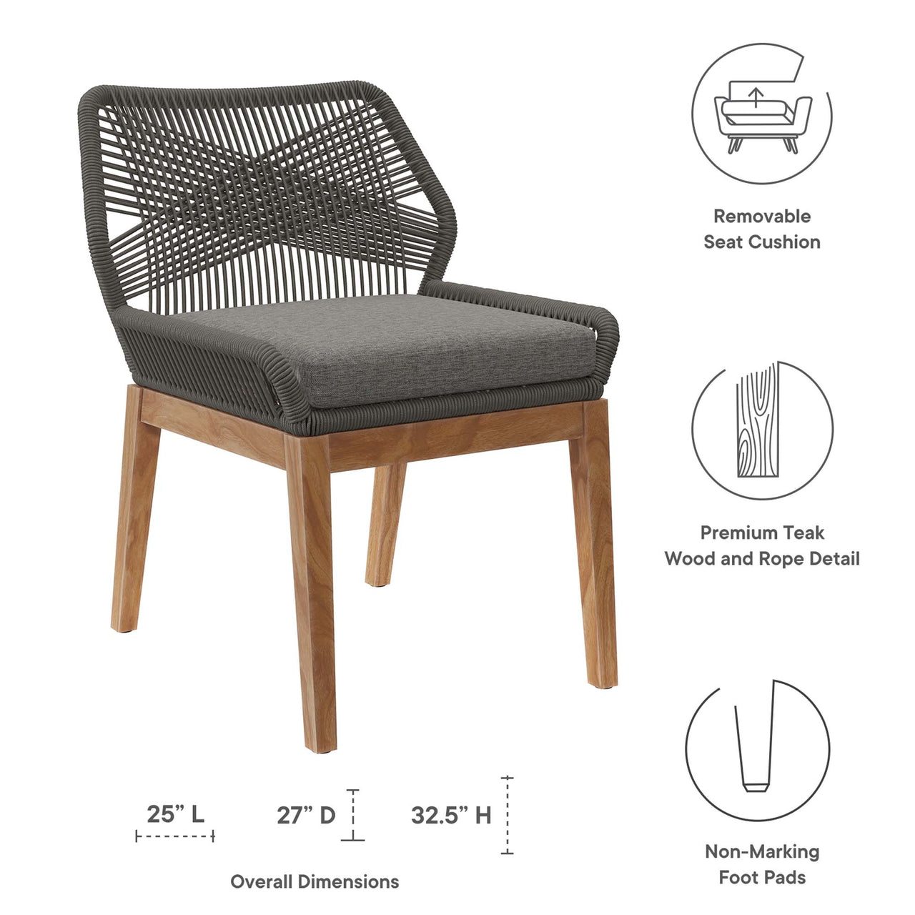 Veyra Alfresco Teak Dining Chair, Gray & Natural Wood