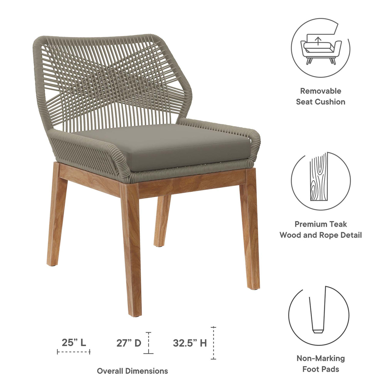 Veyra Alfresco Teak Dining Chair, Light Gray & Natural Wood