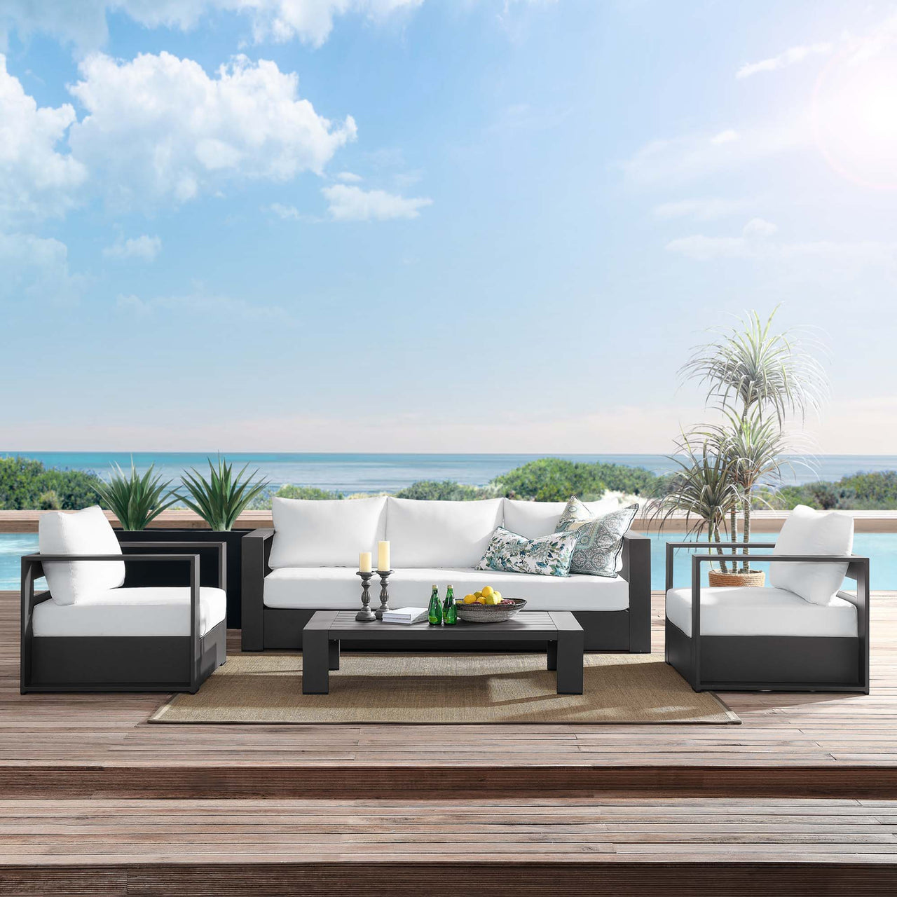 Tahlor 4-Piece Alfresco Powder-Coated Aluminum Set, Gray & White